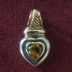 David Yurman Sterling Silver and 14k Gold Citrine Heart Pendant.